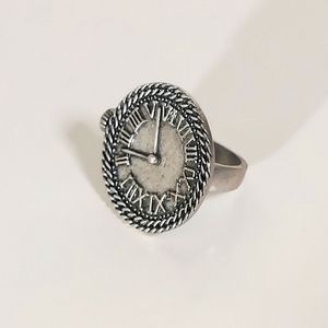 Silver Toned Metal Clock Statement Ring
